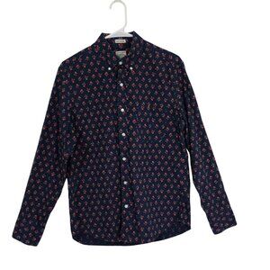 J.Crew Shirt Mens Slim Untucked Floral Button-Down Sz M Short Stretch Navy Red